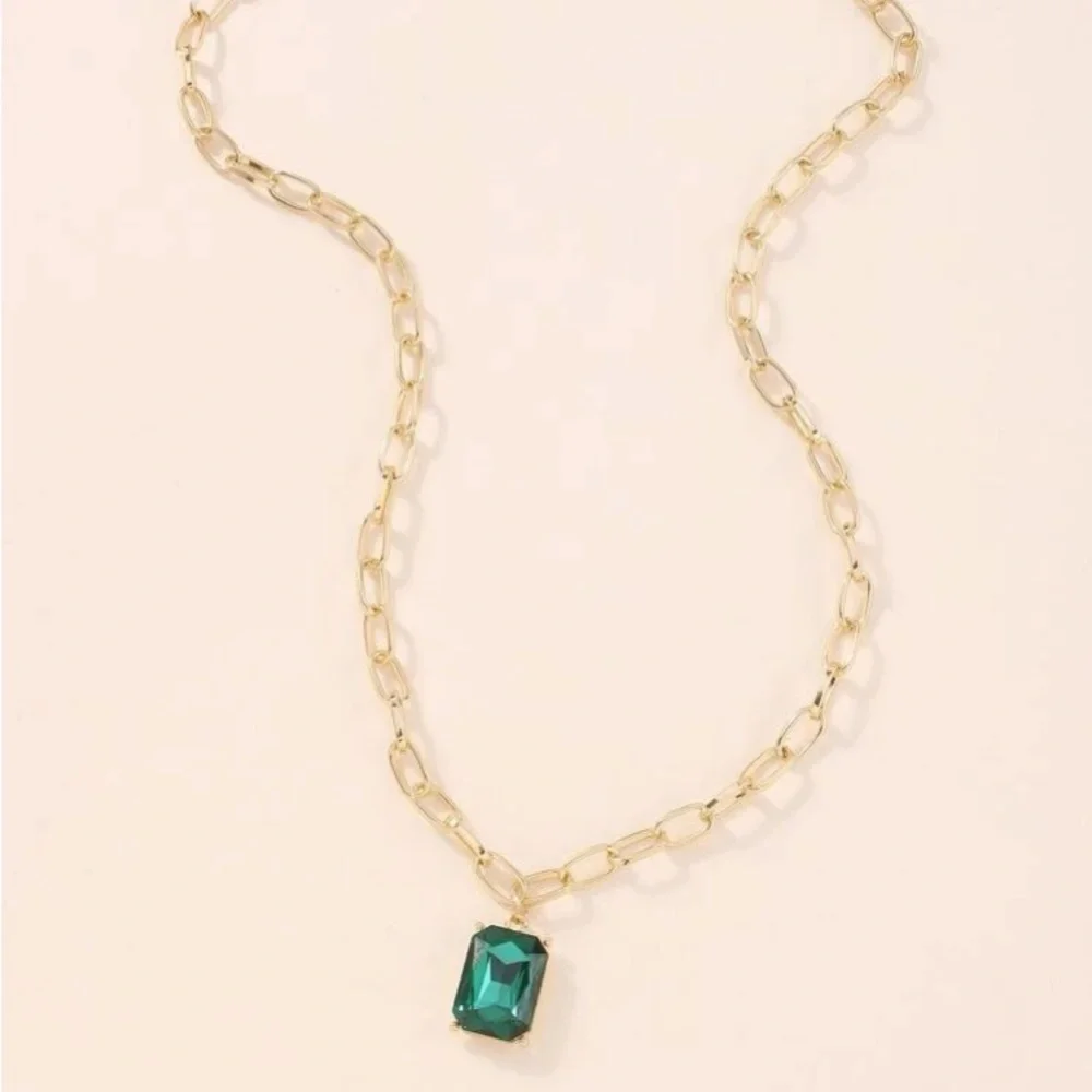 Stunning Geometric Emerald Green & Gold Chunky Bold Chain Necklace - Picture 5 of 10